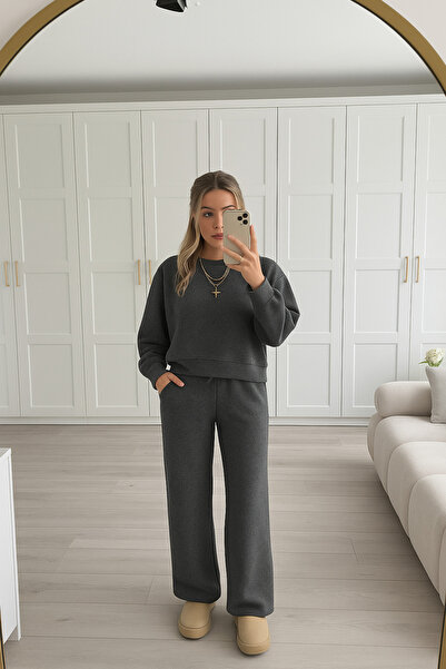 YAKAMEL Women's Modal Long Sleeve High Waist Loose Leg Trackpants