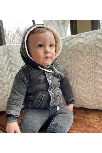 Lovedbaby Baby faux denim jacket & jogger set, 100% cotton, Black, 6-24 months