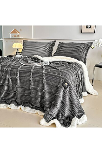 JOJO HOME Κουβέρτα Cocolino με χοντρό γούνινο ύφασμα Premium 200x230cm + 2 μαξιλαροθήκες 50x70cm, σκούρο γκρι