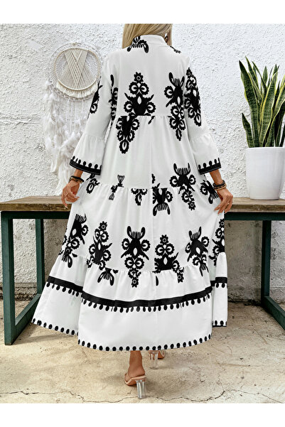 Take Two By Styli Floral Embroidered Ruffle Hem Maxi Dress