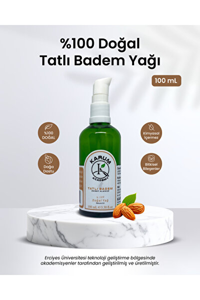 KARUM Tatlı Badem Yağı – %100 Saf, Soğuk Sıkım Cilt ve Saç İçin Doğal Nem Des...