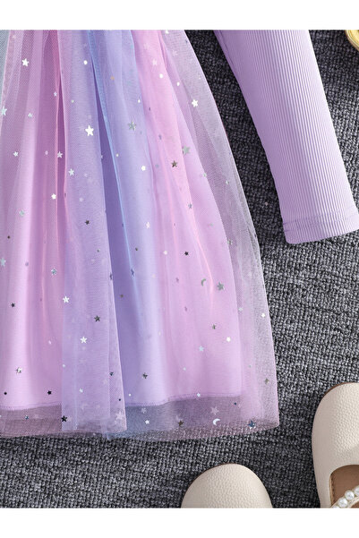 Take Two By Styli Graphic Print Ruffle Detail Mesh Hem Dress