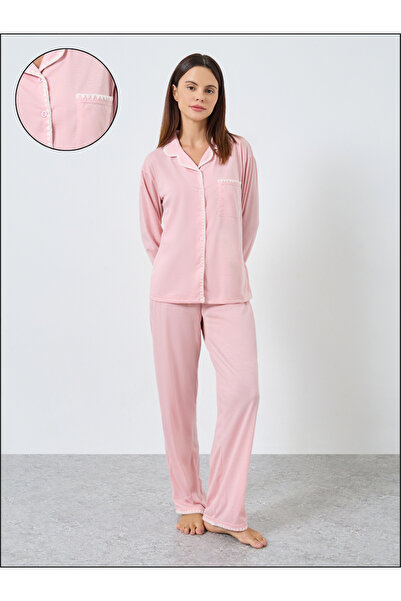 Styli طقم قميص وبيجامة بتطريز غرزة السوط الوردية