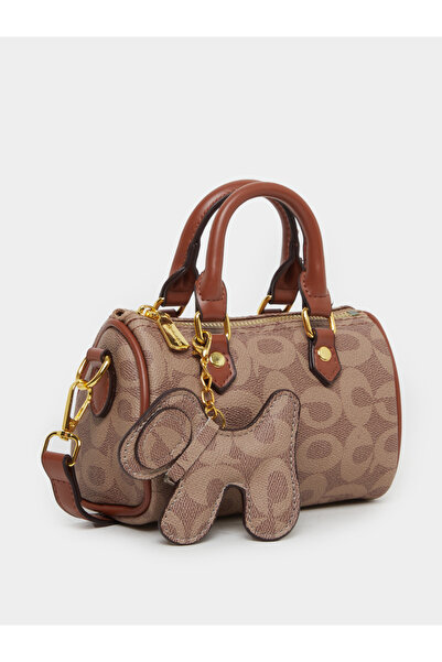 Take Two By Styli Women Brown Bowling Bag with Charm