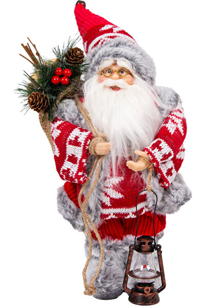 Herdekora New Year's Santa Claus, Carrying a Lantern, Red-Gray - 20X30 cm