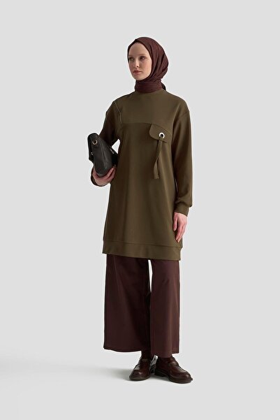 Armine Omuz Çapraz Fermuar Detaylı Tunik - Haki