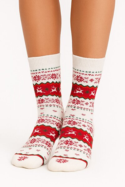 Plus Scorpion Women's Christmas Towel Patterned Socks – Cotton, Thick and Warm Christmas Themed Single Socks