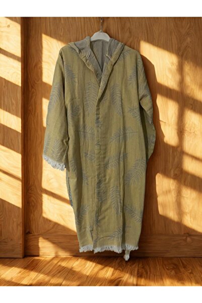 TekStilize Muslin 2 Layer Leaf Patterned Bathrobe (100% Cotton)