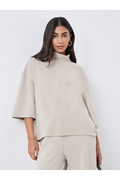 Styli Beige Oversized Winter Knit Top and Pants Co-Ords