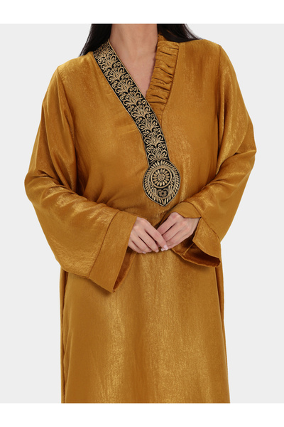 Elena by DStyle Gold Embroidered Neck A-Line Jalabiya
