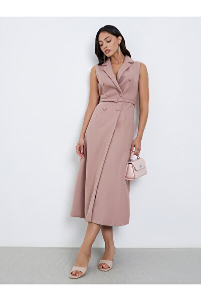 Styli Beige Sleeveless Blazer Midi Dress