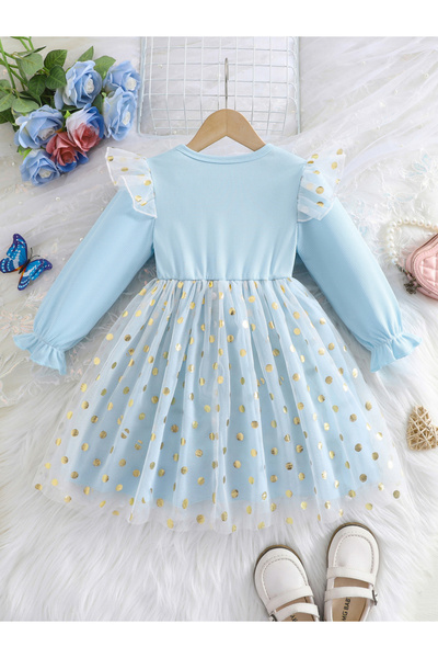 Take Two By Styli Bow Detail Ruffled Long Sleeve Mesh Dress