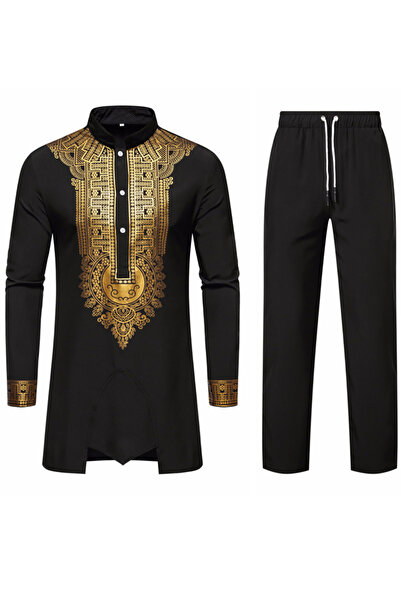 Take Two By Styli Black Foil Print Longline Top and Pants Co-Ords