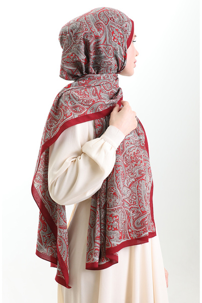 sefamerve Karaca Patterned Mio Shawl 82011-03 Claret Red