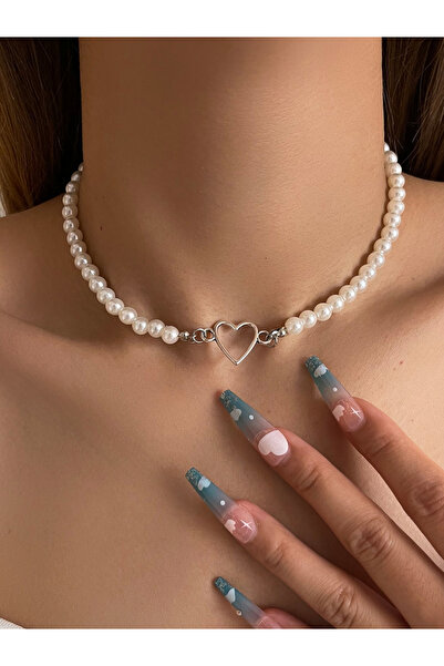 Take Two By Styli Faux Pearl and Heart Decor Necklace