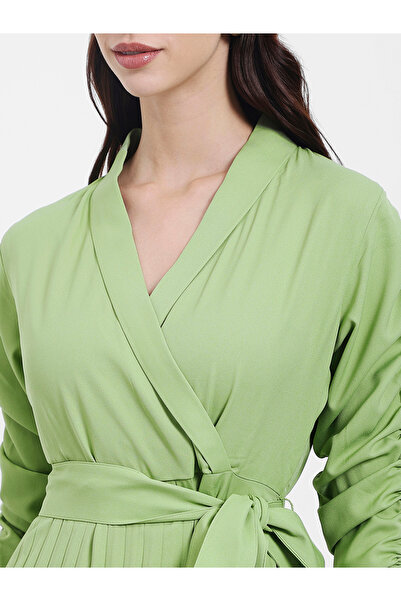 Styli Accordion Pleated Wrap Front Maxi Dress