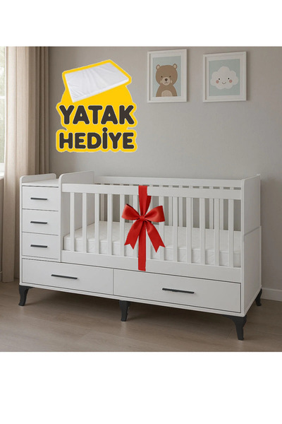 Bygolden 5 Çekmeceli Sallanır Büyüyen Bebek Beşiği Yatak Hediyeli