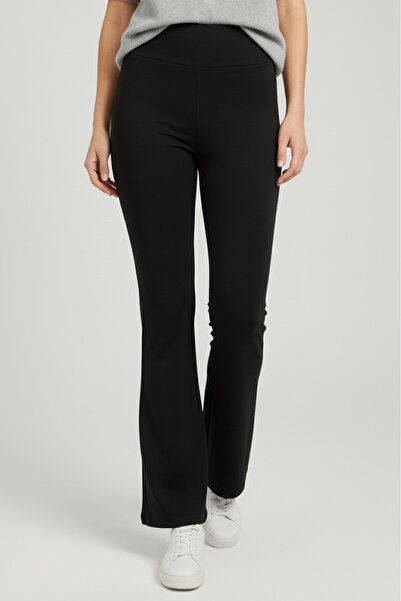 TOFİSA Flared High Waist Ribbed Leggings Black - 27979-Black