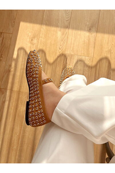 labor Selection Round Toe Suede Stone Embellished Ballerinas