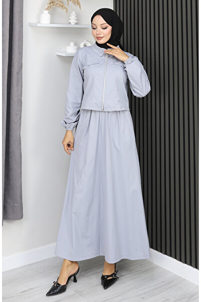 sefamerve Jacket Skirt Two-Piece Set 0184-01 Gray