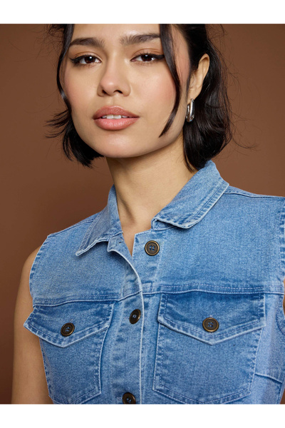 Sassafras By Styli Blue Denim Front Button Midi Dress