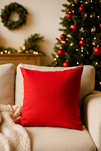 Uğur Home Ev Tekstili Christmas Themed Plain Red Decorative Throw Pillow Cover 43X43 cm - Cover Only - Solid Color