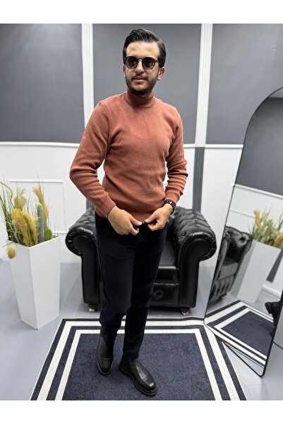 Avni Ceylan Modern Men's Slim Fit Turtleneck 100% Cotton Pique Knit Sweater