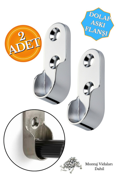 HOBİDABİ Mobilya Boru Askı Flanşı Krom Oval Dolap Içi Elbise Gardırop Askılık Borusu Aparatı Elemanı (2 ADET)