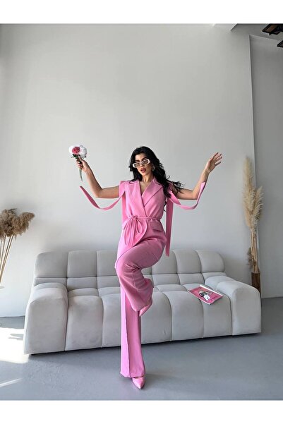 Bella Breeze Kadın Oversize Bağlamalı Tasarım Yelek Pantolon Takım Elbise