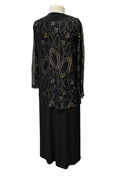 Giyinen Mağazaları Μαύρο Σετ Μπουφάν Μεγάλου Μεγέθους με Δαντέλα Μητρικό Βραδινό Φόρεμα