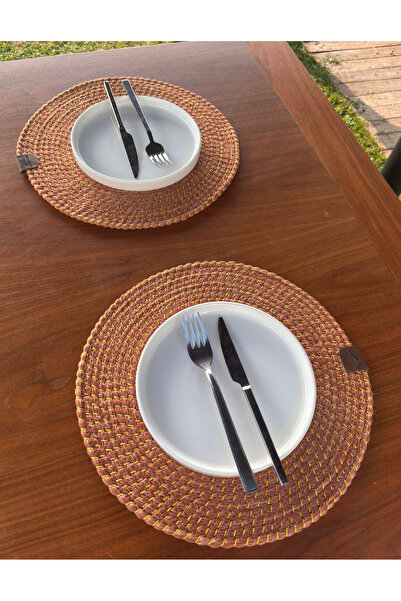 Home Inn Home Textile Wicker Look 2-Piece American Service-Stain Resistant Orange 33 X 33 cm