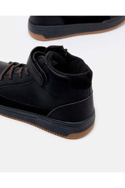 REDTAG Senior Boys Black High Top Sneakers