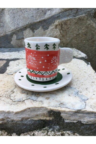 seramikanaz Christmas Themed Turkish Coffee Cup