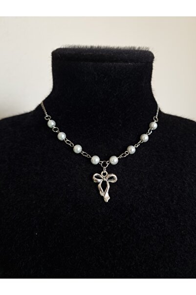 glactuca craft White Pearly Bow Necklace Y2K