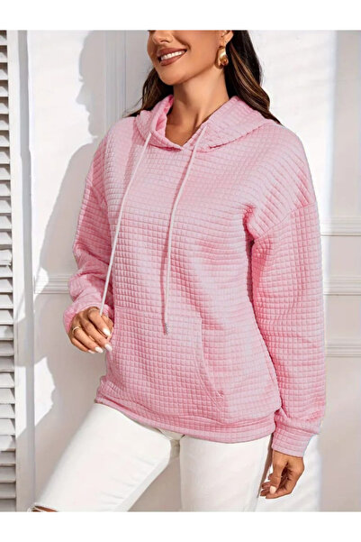 Lady Moss Women's Long Sleeve Hooded Lace-Up Pocket Capitone Sweatshirt