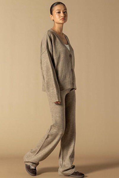 Olcay V-Neck Cardigan Pants Knitwear Set Vi̇zon 9368-Tk