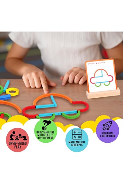 Stuniko Creative Wooden Toy for Children with Sticks and Rings, Pattern Boards, 120 Pieces, 3+