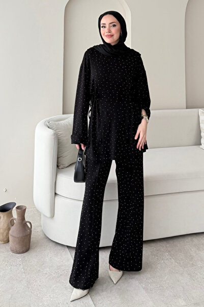 Tesettür Diyarı Sapphire stone ruched hijab set - black