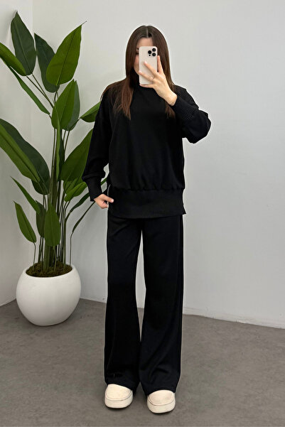 Bipantolon Women's Black Turtleneck Side Zipper Detailed Modal Suit