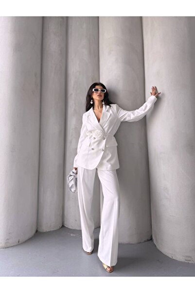 Bella Breeze Kadın Gül Kemer Detaylı Palazzo Takım Elbise