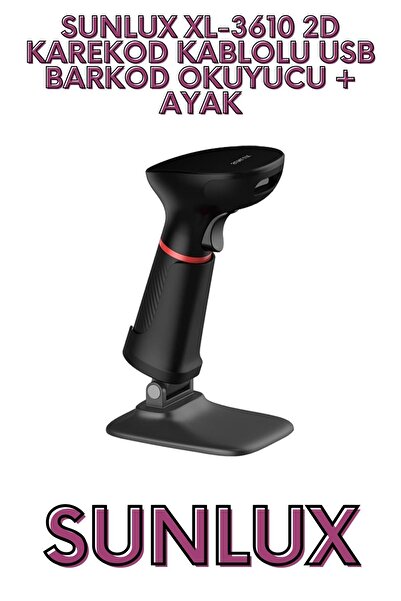 Sunlux XL-3610 2D KAREKOD KABLOLU USB BARKOD OKUYUCU + AYAK