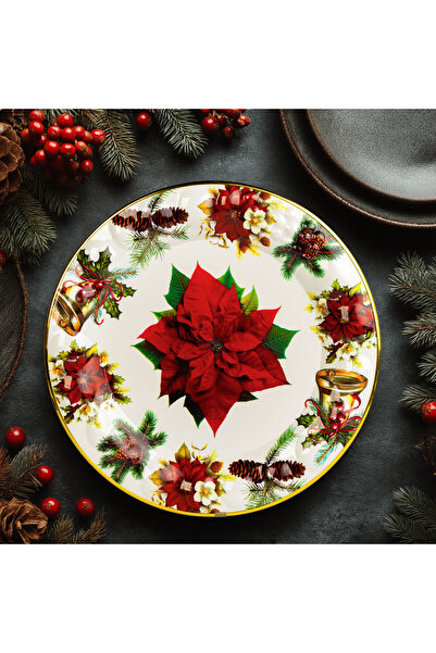 OEM Tava decorativa din plastic – model floare de poinsettia – 37,5 cm