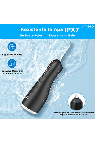 Vimeso Portable Oral Irrigator, 1600 rpm, 4 Programs, 300ml Reservoir, 4 Nozzles Included, Black