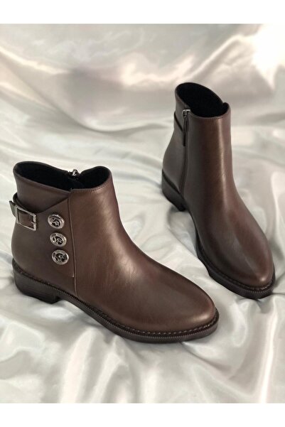Hg Ayakkabı Vicky Brown 3 cm Daily Note-Detail Buckle Women's Boots