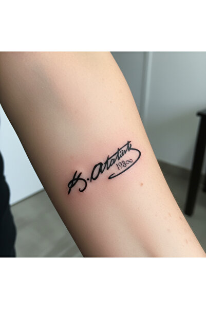 Lavmi Atatürk İmzası-5 Tattoo Geçici Dövme Şablonları Kına Kalıpları - 10 x 3 cm (Kına ve Fırça Dahildir)