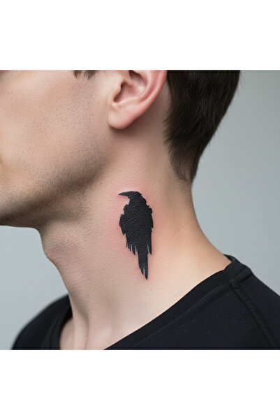 Lavmi Gizemli Karga Geçici Dövme Şablonu - 6X2 CM (Kına ve Fırça Dahildir)