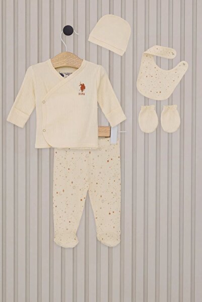 BUDİ HOME U.S. Polo Baby Girl 5-Piece Bodysuit Set Usb2107 Cream