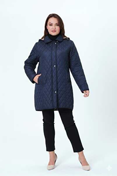 GLR&GYM BİRİCİK KADIN BÜYÜK BEDEN KAPÜŞONLU MEVSİMLİK KAPİTONE MONT/CEKET