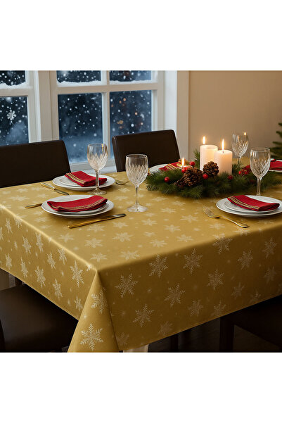 CED AUTO TRADE Decorative tablecloth – 140 x 240 cm – 100% polyester – snowflake pattern, gold color