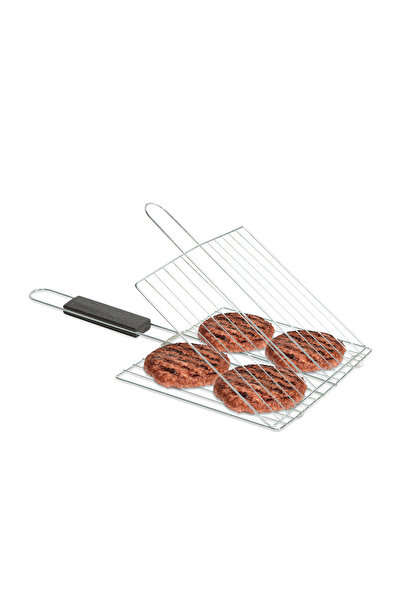 CED AUTO TRADE Hamburger grill - chrome plated, wooden handle - 38 x 22 cm